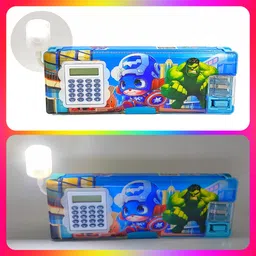 poksi Pencil Box with Calculator and Light| Dual Sharpener| Magnetic Closure | Table lamp Light Art Plastic Pencil Box image 1