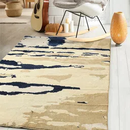 Saral Home Beige & Navy Blue Textured Cotton Rectangular Carpet image 1