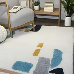 Shopgallery White & Blue Geometric Anti-Skid Shaggy Carpet-image-28