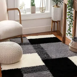Shopgallery White & Black Geometric Anti-Skid Shaggy Carpet-image-6
