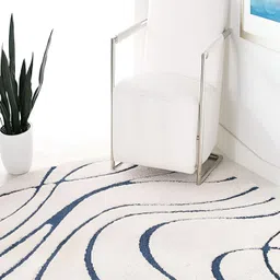Shopgallery White & Blue Abstract Anti Skid Shaggy Carpet-image-60