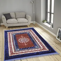 KLOTTHE Blue & Maroon Floral Printed Woollen Handmade Traditional Carpet-picture-22