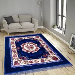 KLOTTHE Blue & Maroon Floral Printed Woollen Handmade Traditional Carpet-picture-20