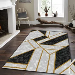 Sparrow world Mustard Yellow & White Geometric Printed Anti Skid Rectangle Carpet image 5