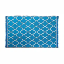 Sparrow world Blue & White Geometric Printed Velvet Carpet image 4