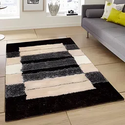 Shopgallery Beige & Black Geometric Anti-Skid Carpet image 4