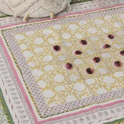 Art Avenue Marrone Green & Yellow Printed Rectangular Cotton Rug image 1