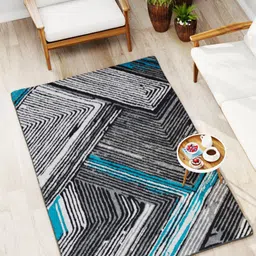 BIANCA Grey & Blue Geometric Printed Anti-Skid Carpet image 1