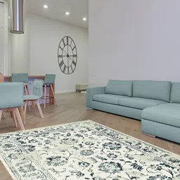 Sapana Carpet-Mats Cream-Coloured Floral Anti-Skid Polypropylene Carpet image 1