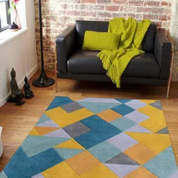 Safiya Carpet Blue Geometric Hand-Tufted Woollen Carpets-picture-17