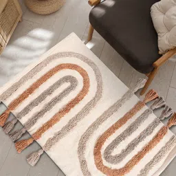 URBAN SPACE Cream-Coloured & Brown Tufted Pure Cotton Anti-Skid Rectangular Carpet image 2