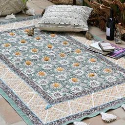 Art Avenue Green & Orange Ethnic Motifs Printed & Embroidered Cotton Rectangular Carpet image 2