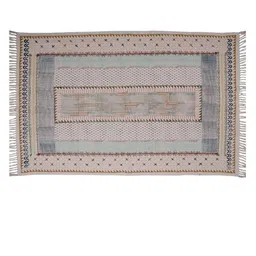 Art Avenue Peach & Grey Geometric Printed Cotton Carpet image 2