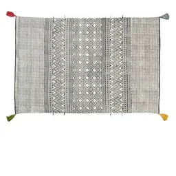 Art Avenue White & Black Printed Cotton Traditional Rectangular Carpet image 3