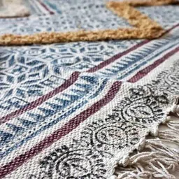 Art Avenue Grey & Blue Ethnic Motifs Cotton Rectangular Carpet image 4