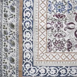Art Avenue Cream-Coloured & Blue Ethnic Motifs Cotton Carpet image 4