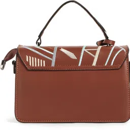 exotic Brown Women Sling Bag Embroidery Design Saddle Boxy Shoulder Bag image 5