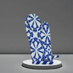 ambbi collections Blue & White Cotton Heat Resistant Oven Gloves-picture-32