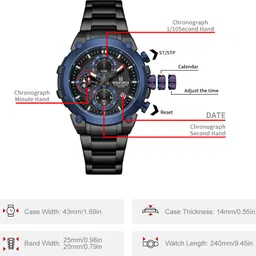 naviforce Blue choronograph dial with date window and black stainless steel Analog Watch - For Men NF8071 Rugged Watch with Date and Stopwatch Features image 5