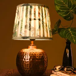 green girgit Copper Hammered Pot Lamp with Pleeted Multicolor Green Shade image 1