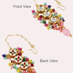 LUCKY JEWELLERY Gold-Plated Kundan Studded Maang Tika & Earrings image 5