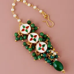 LUCKY JEWELLERY Gold-Plated Kundan Studded Maang Tika & Earrings image 5