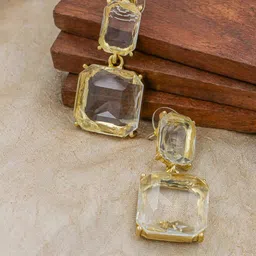 Yellow Chimes Women White Crystal Geometric Drop Earring image 1