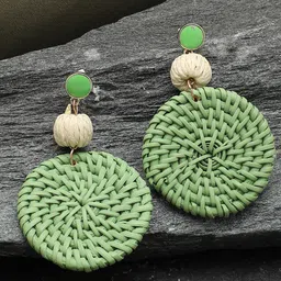 SOHI Gold Plated Green Contemporary Drop Earrings image 1