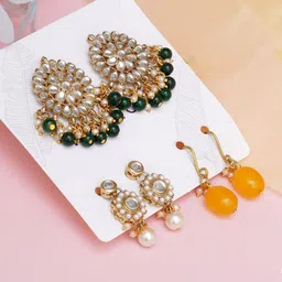 KARATCART Set of 3 Gold-Plated Classic Chandbalis Earrings image 1