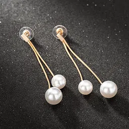 Yellow Chimes Gold-Toned Pearl Studded Dangler Earrings-image-97