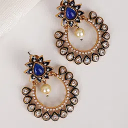 ANIKAS CREATION Gold-Plated & Blue Contemporary Chandbalis Earrings-picture-41