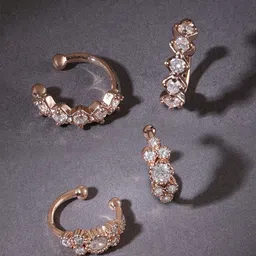 Zaveri Pearls Pack Of 2 Rose Gold Contemporary Half Hoop Earrings-picture-21