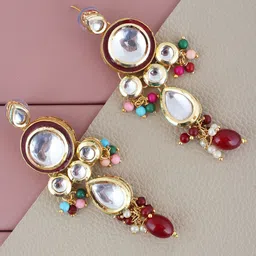 LUCKY JEWELLERY Gold Plated Kundan Stone Drop Earrings-picture-57