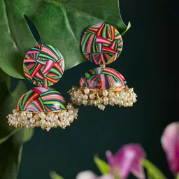 ATIBELLE Circular Gold-Plated Jhumkas Earrings-picture-50