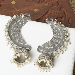 TEEJH Dome Shaped Artificial Beades Oxidised  Jhumkas-picture-31