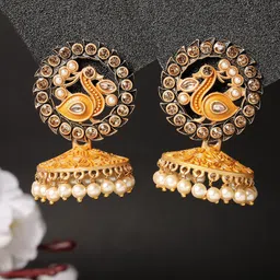 ADIVA Gold-Plated Peacock Shaped Jhumkas-picture-19
