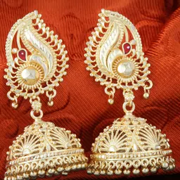 MEENAZ Gold-Plated Peacock Shaped Jhumkas Earrings-picture-13