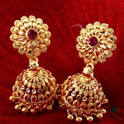 MEENAZ Gold-Plated Dome Shaped Jhumkas Earrings-picture-8