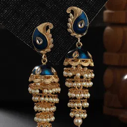 Anouk Gold-Plated Kundan-Studded & Meenakari Jhumkas Earrings image 4