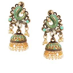 Anouk Gold-Plated Peacock Shaped Jhumkas Earrings-picture-39