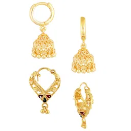 Vighnaharta Pack Of 2 Gold-Toned Floral Jhumkas Earrings-picture-29