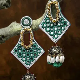 ATIBELLE Gold-Plated Mirror Work Beaded Classic Jhumkas-picture-39
