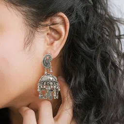 DEGHLAM Charms Dome Shaped Oxidised Jhumkas-picture-12