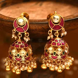 JAYPORE Gold-plated Kundan Studded & Beaded Dome Shaped Jhumkas-picture-40