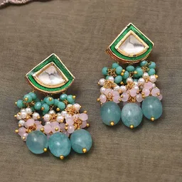 JAYPORE Gold-Plated Artificial Stones Studded And Beaded Contemporary Jhumkas-picture-32
