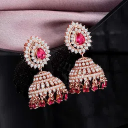 Peora Rose Gold-Plated Crystal & Cubic Zirconia Studded Dome Shaped Jhumkas image 1
