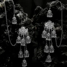 Yellow Chimes Silver-Toned Contemporary Jhumkas Earrings-picture-17