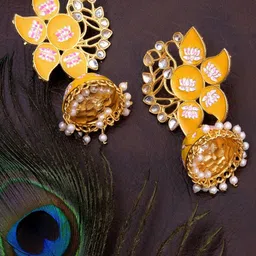 Crunchy Fashion Oxidised Yellow Gold Plated Traditional Jhumka Earrings-image-94