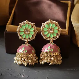 Bellofox Gold Toned & Green Artificial Beads Jhumkas-picture-22