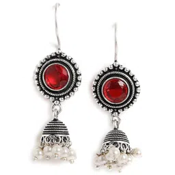 EL REGALO Silver-Plated Stone Studded Geometric Jhumkas-picture-17